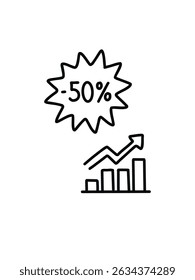 discount chart,  price reduction, doodle vector illustration