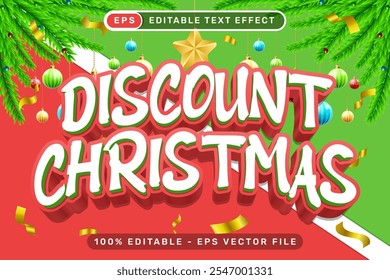 efeito de texto 3d de natal desconto e efeito de texto editável para fins promocionais com fundo de natal