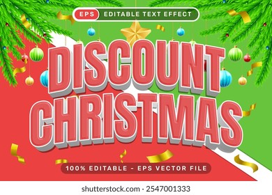 discount christmas 3d text effect and editable text effect for promotional purposes with christmas background