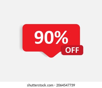 Discount clearance sale 90% off red sticker offering price reduction. Sticky badge or label with ten to ninety percent off set for economy shopping vector illustration EPS 10 