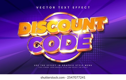 Discount code editable vector text effect, suitable for promotion product or marketing needs.