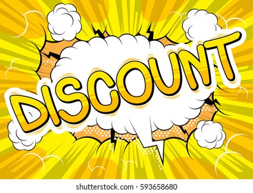 Discount - Comic book style word on abstract background.