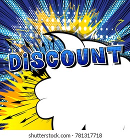 Discount - Comic book style word on abstract background.