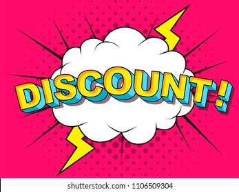 ¡Descuento! Explosiones de ilustración de historietas Vectoras. ¡El auge de los cómics! Símbolo, etiqueta adhesiva, etiqueta especial de oferta, placa publicitaria. Letrero. Brog de burbuja de discursos de historietas. Nubes para explosiones.Emociones