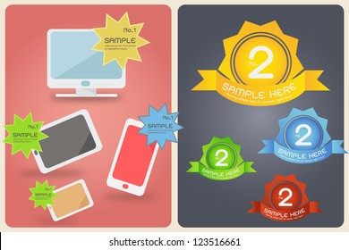 discount computer - ribbon icon, vector.