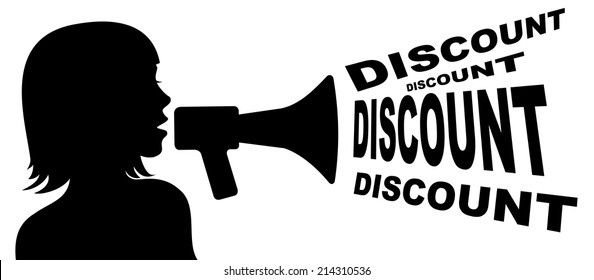 discount concept, woman shouting with megaphone