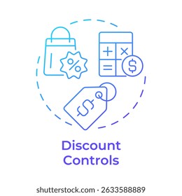 Discount controls blue gradient concept icon. Price management, calculation. Profit, cost. Round shape line illustration. Abstract idea. Graphic design. Easy to use in infographic, article