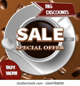 Discount coupon for coffee. Coffee banner for website.Vector illustration