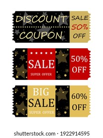 Discount coupon, collection design. Banner with text for big sales and promotions. Vector illustration.