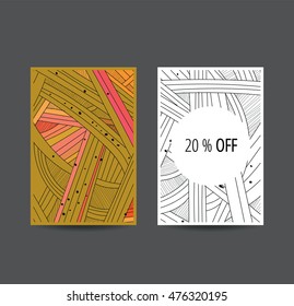 Discount coupon with colored line pattern. Doodle. Vector.