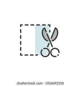 Discount coupon. Cutout ticket and scissors. Filled color icon. Commerce vector illustration