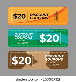 Discount coupon design. Great vectors for bonuses, gifts, social media, web, apps, smartphones, online shops etc.
