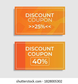 Discount coupon design with orange gradient background. Great vector for online shops, social media, gift cards, web, apps, fashion, sales promotion, product marketing etc.