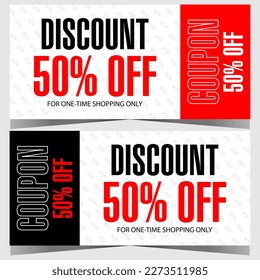 Plantilla de diseño de cupones de descuento con indicación del porcentaje de reducción de precios. Ilustración vectorial de etiqueta de descuento o etiqueta adecuada para la venta o la promoción de temporada de compras y la mejor publicidad de oferta.