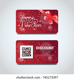 Discount Coupon Design Voucher With Qr Code For Present On Merry Christmas And Happy New Year Isolated Flat Vector Illustration