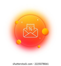 Discount coupon in envelope line icon. Sale, check, receipt, low price, purchase, percent, letter, electronic Ticket concept. Glassmorphism style. Vector line icon for Business and Advertising.
