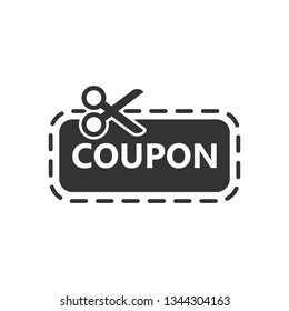 Discount coupon icon in flat style. Scissors with price tag vector illustration on white isolated background. Sale sticker business concept.