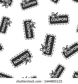 Discount coupon icon seamless pattern background. Scissors with price tag vector illustration on white isolated background. Sale sticker business concept.