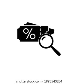 discount coupon icon with search icon vector. sale percent  sign