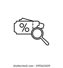 discount coupon icon with search icon vector. sale percent  sign