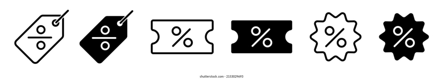 Discount coupon icon set. Price tag icon. Shopping tag sign