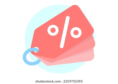 discount coupon icon or %. Shopping flat style icons in red and blue colors