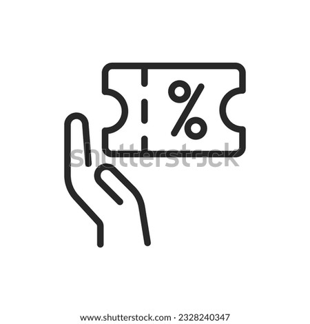 Discount Coupon Icon. Vector Linear Editable Sign of Hand with Rebate Voucher. Perfect for Retail Promotions, Consumer Incentives, and Economical Shopping Projects. Vector Illustration of Money Saving