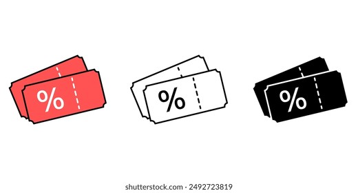 Discount coupon coupon icons set, Sale symbol isolated background, promotion ticket flat simple infographics design template. vector illustration.