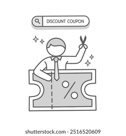 discount coupon icon,with symbol of person holding scissors,unique new hand drawn discount icon