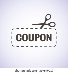Discount coupon, label, tag with scissors icon isolated on white background. Vector illustration EPS 10