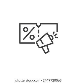 Discount coupon line icon. linear style sign for mobile concept and web design. Discount voucher outline vector icon. Symbol, logo illustration. Vector graphics