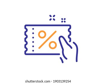 Discount coupon line icon. Sale offer sign. Promotion price symbol. Quality design element. Line style discount coupon icon. Editable stroke. Vector