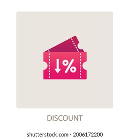 Discount Coupon Percentage Down Raffle Ticket Shopping Icon for Web Business E-commerce Sign, Website Design Use, Flat Vector Illustration 