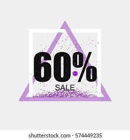 Discount coupon or the sale in a modern style. Triangular purple frame with confetti. Vector illustration