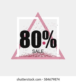 Discount coupon or the sale in a modern style. Triangular pink frame. Vector illustration
