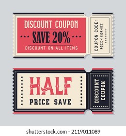 Discount Coupon, sale, voucher, tag. Vintage Style.