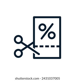 Discount coupon. Scissors. Sale concept. Vector linear icon isolated on white background.