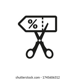Discount coupon with scissors sign icon on white background.