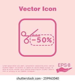 discount coupon with scissors sign. symbol icon discounts on merchandise