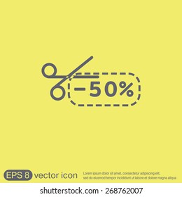 discount coupon with scissors sign. symbol icon discounts on merchandise