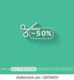 discount coupon with scissors sign. symbol icon discounts on merchandise
