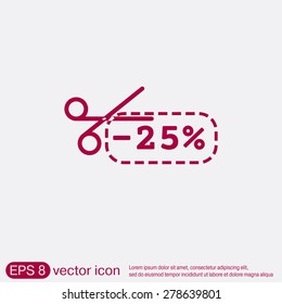 discount coupon with scissors sign. symbol icon discounts on merchandise