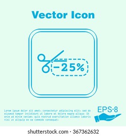 discount coupon with scissors sign. symbol icon discounts on merchandise