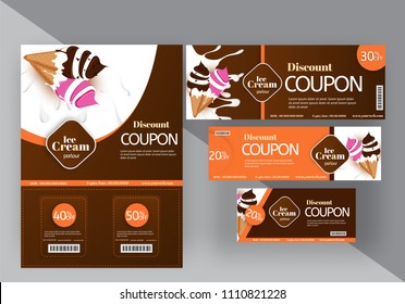 Discount coupon set for ice-cream parlours or restaurants. Multiple discount offers. 