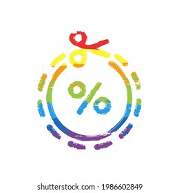 Discount coupon, simple ticket icon. Drawing sign with LGBT style, seven colors of rainbow (red, orange, yellow, green, blue, indigo, violet