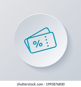 Discount coupon, simple ticket icon. Cut circle with gray and blue layers. Paper style