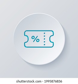 Discount coupon, simple ticket icon. Cut circle with gray and blue layers. Paper style