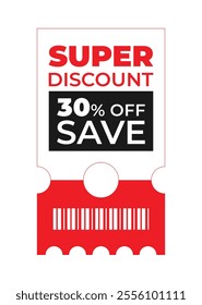 Discount coupon template with sale text. Concept voucher for super discount, special offer, announcement, exclusive offer, black friday. Black, white, red vector illustration on transparent background