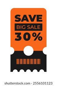 Discount coupon template with sale text. Concept voucher for special offer, promotion, online shopping, flash sale, exclusive offer. Black,orange vector illustration on transparent background