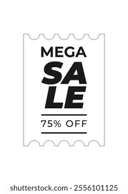 Discount coupon template with sale text. Concept voucher for special offer, mega sale, best price, exclusive offer. Black, white vector illustration on transparent background